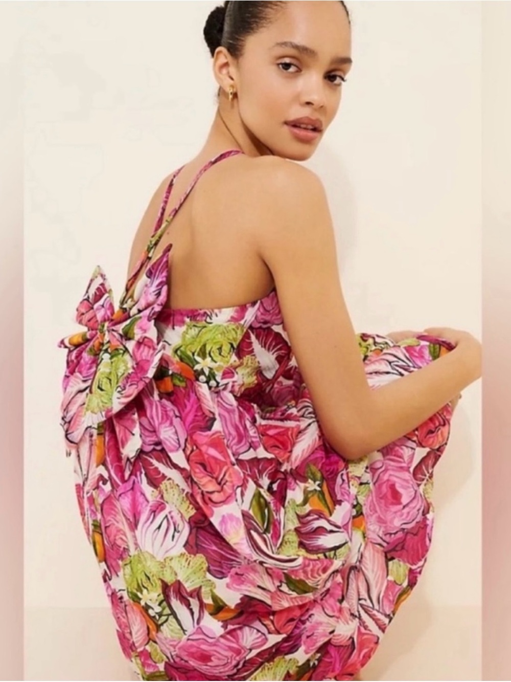 Rachel Antonoff Rebecca Midi Silk Cotton Dress - Radicchio & Citrus 🥬 🍊 🩷 - Picture 3 of 8